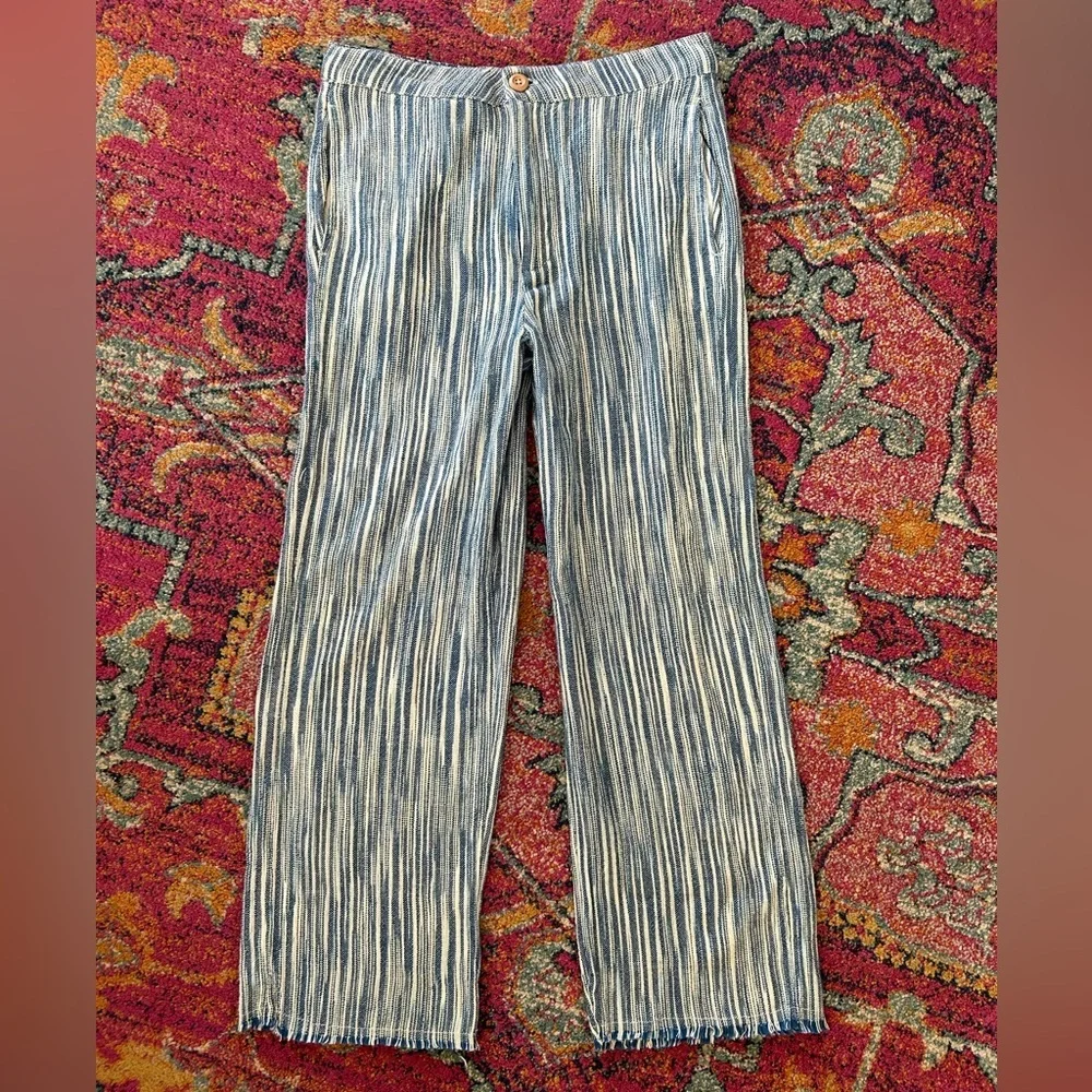 NWT Free People | Women’s blue/cream striped Marta Yarn Dye Fringe Hem Pant sz 2